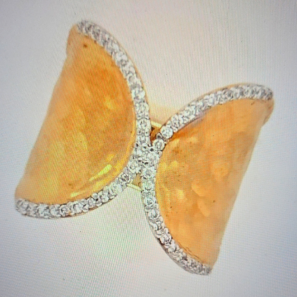 I. REISS 14K Gold & Diamond Matte & Hammer cuff ring Sz 7 *NEW* - Picture 5 of 8